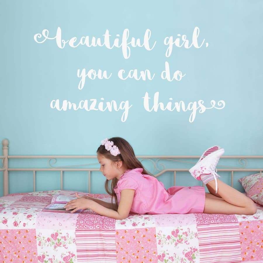 beautiful girl wall sticker quote in white perfect for decorate a girl's bedroom