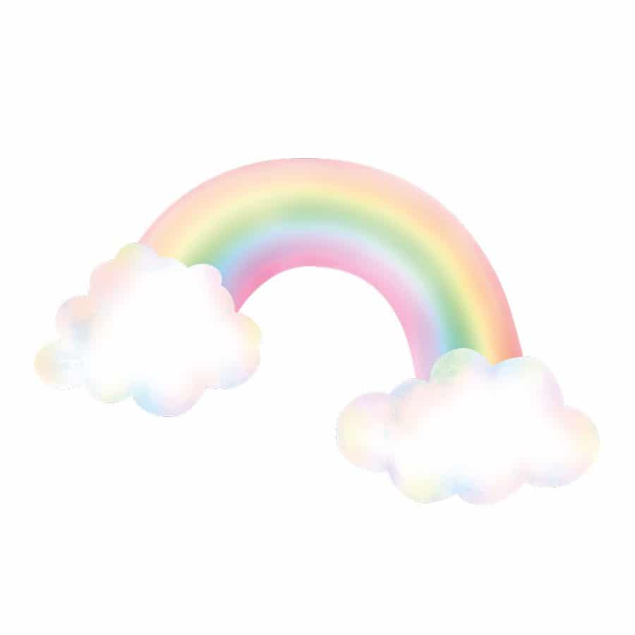 pastel rainbow with clouds wall sticker on a white background