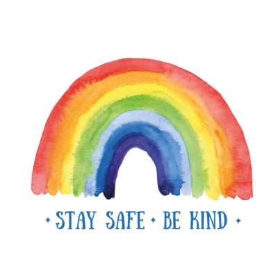 Stay safe be kind rainbow window sticker on a white background