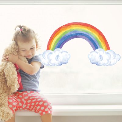 Watercolour rainbow an clouds window sticker perfect for decorating a child's bedroom or playroom