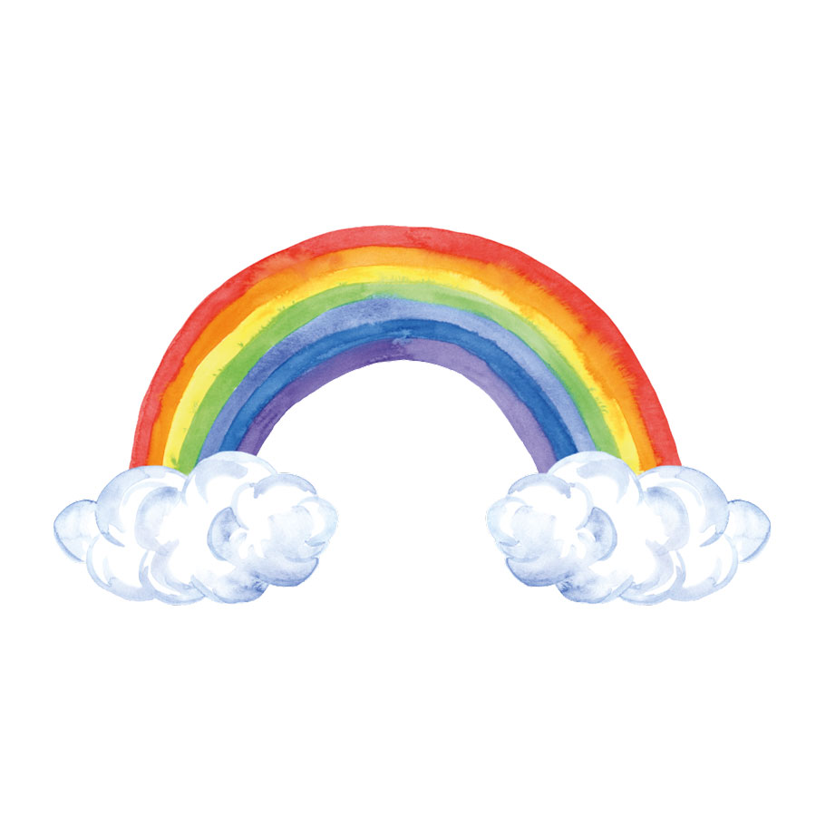 Watercolour rainbow and clouds window sticker on a white background