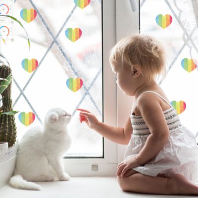 Rainbow stripe heart window stickers perfect for brightening up a child's room