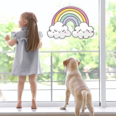 Cute pastel rainbow window sticker (Large size) perfect for brightening up a child's bedroom, nursery or playroom