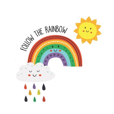 Follow the rainbow window sticker on a white background