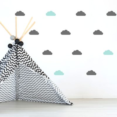 Dark grey and aqua cloud wall stickers | Stickerscape | UK