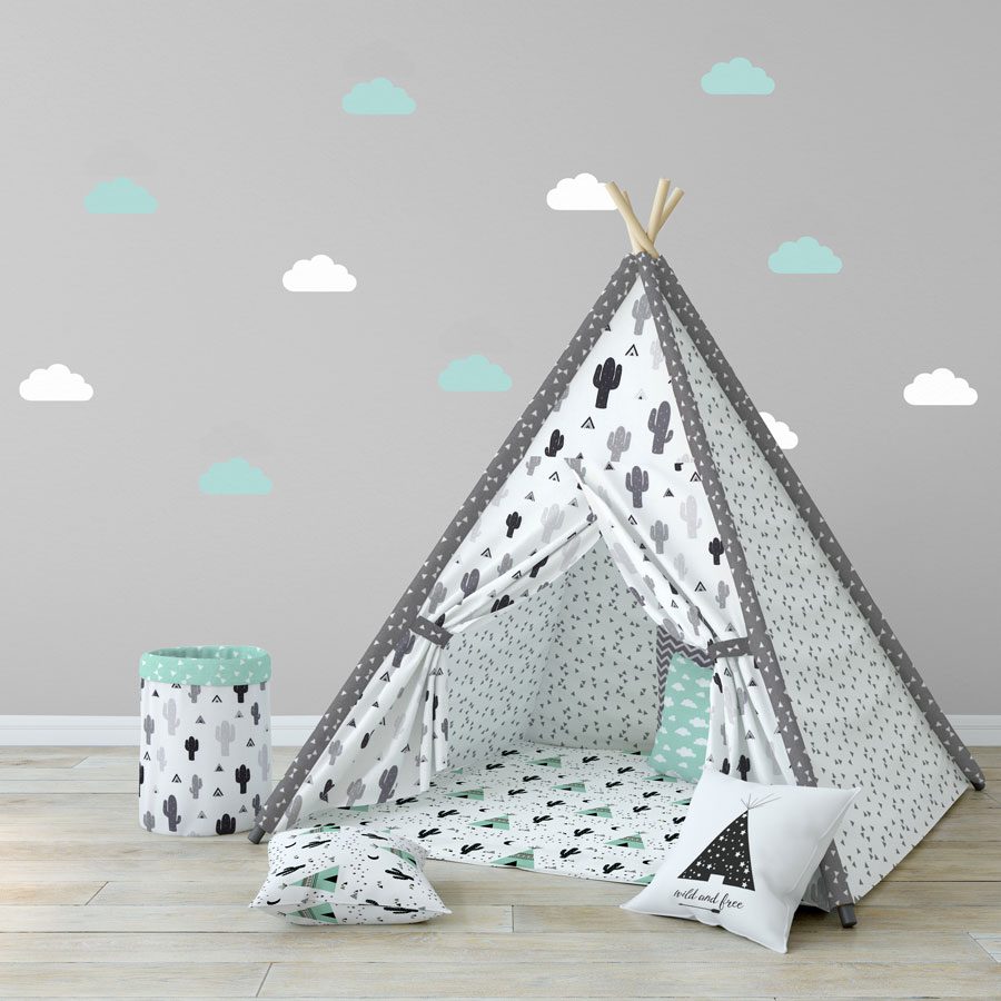 White and aqua cloud wall stickers | Cloud wall stickers | Stickerscape | UK