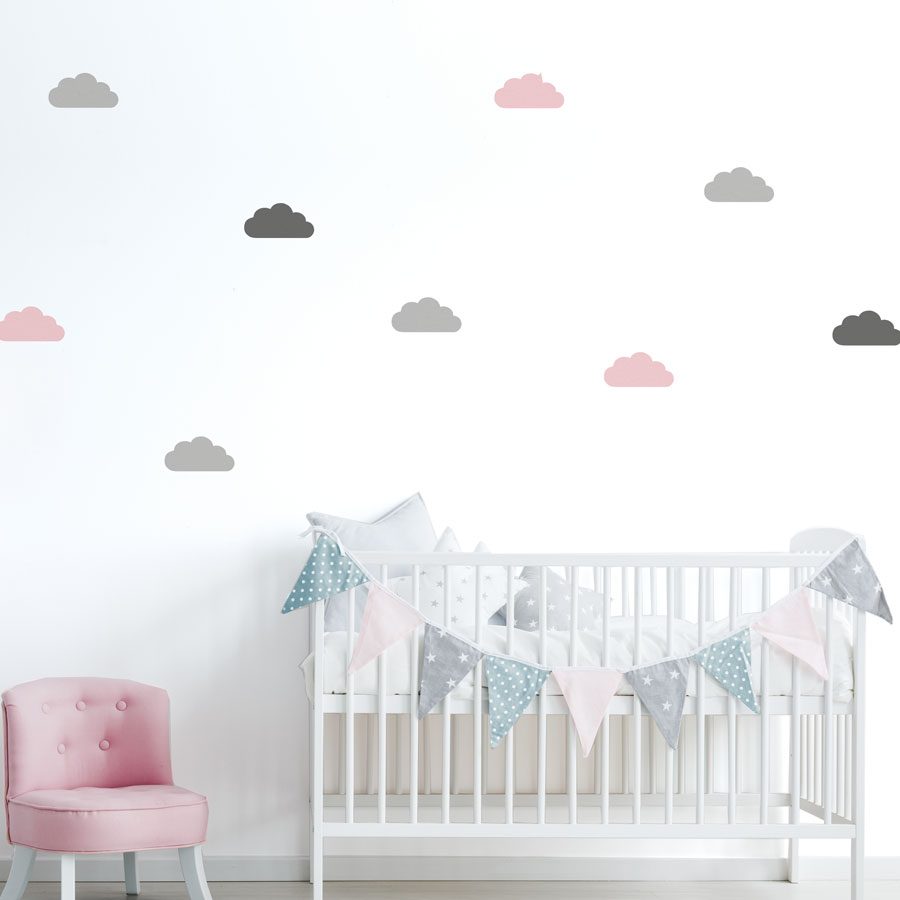 Grey, pink and dark grey cloud wall stickers | Cloud wall stickers | Stickerscape | UK