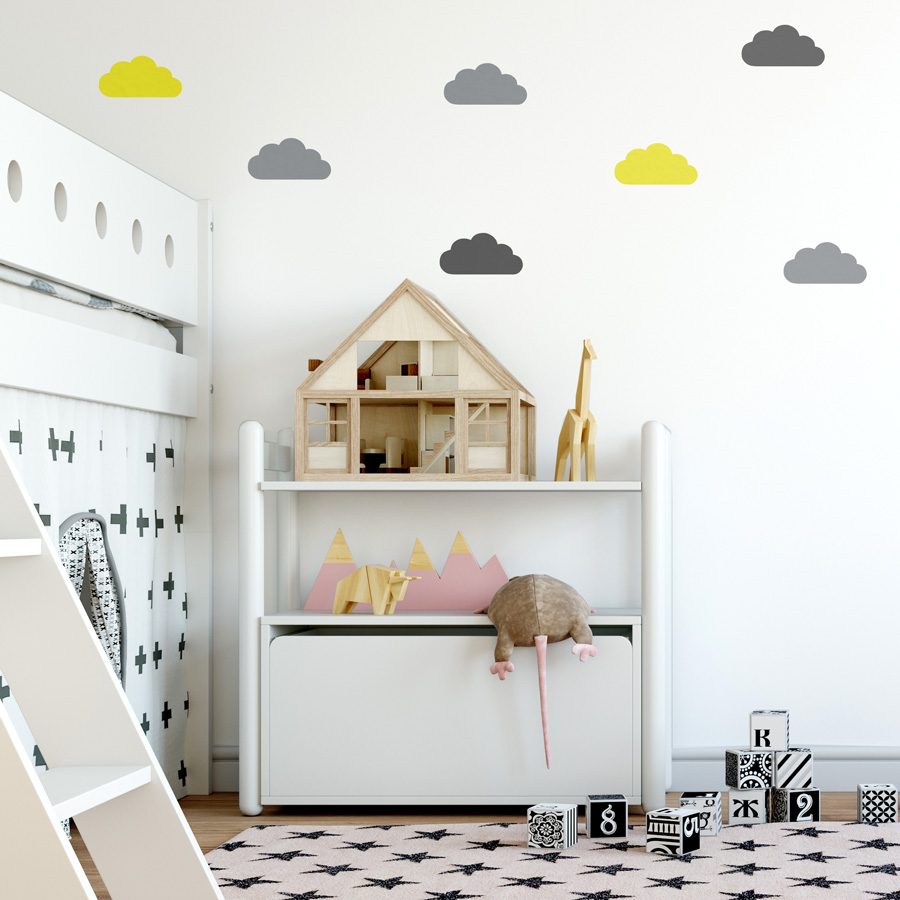 Grey, yellow and dark grey cloud wall stickers | Cloud wall stickers | Stickerscape | UK