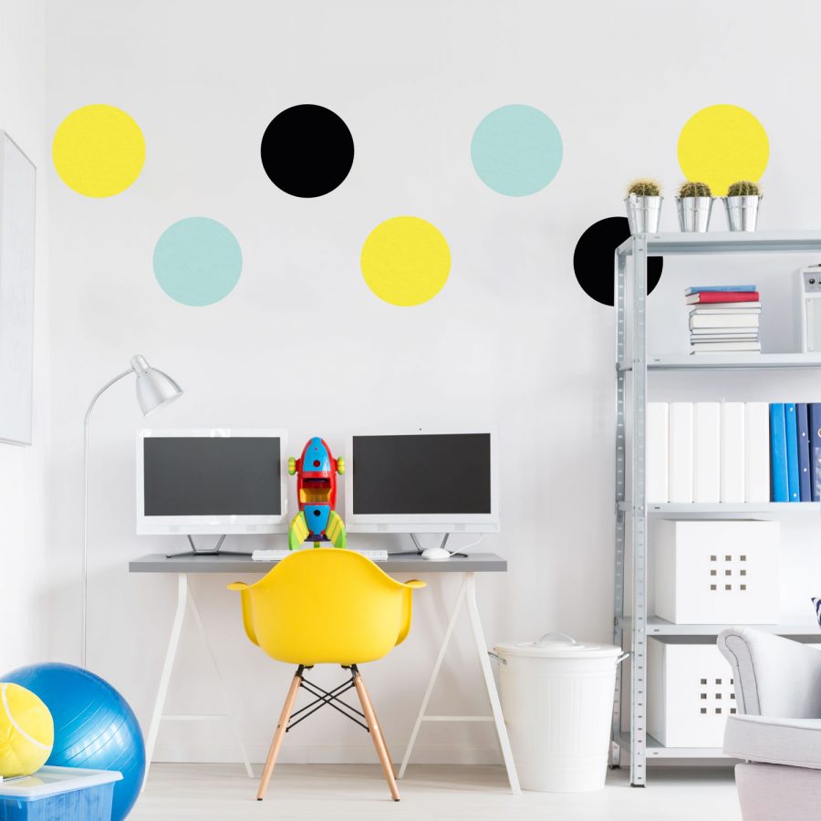 Black, yellow and aqua circle wall stickers | Shape wall stickers | Stickerscape | UK