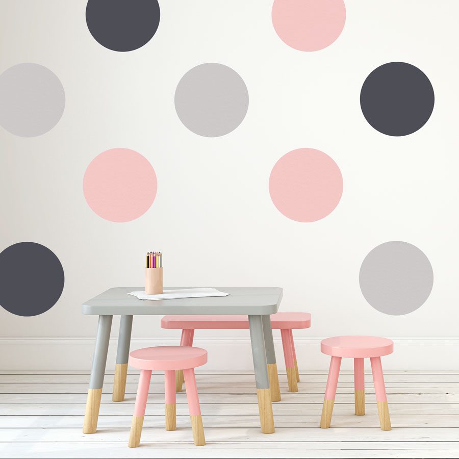 Light grey, dark grey and pink circle wall stickers | Shape wall stickers | Stickerscape | UK