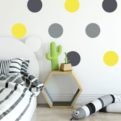 Grey, dark grey and yellow circle wall stickers | Shape wall stickers | Stickerscape | UK