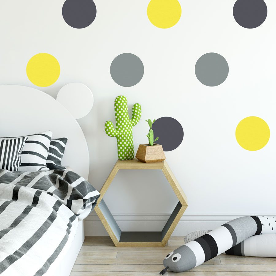 Grey, dark grey and yellow circle wall stickers | Shape wall stickers | Stickerscape | UK