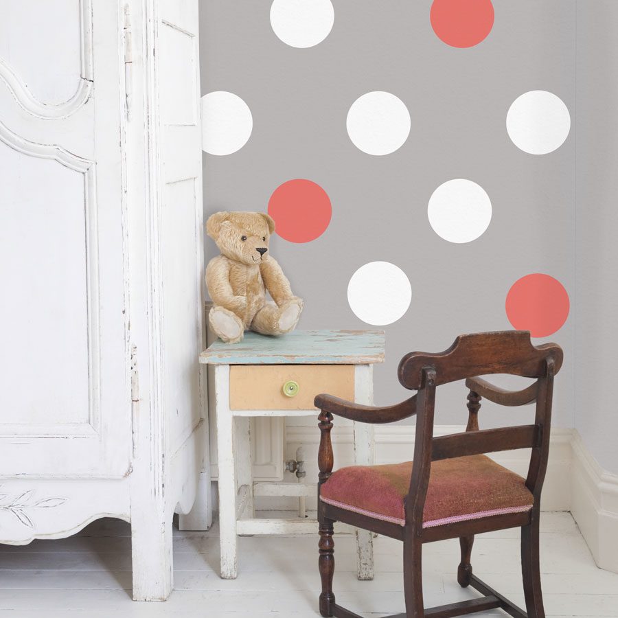 White and coral circle wall stickers | Shape wall stickers | Stickerscape | UK