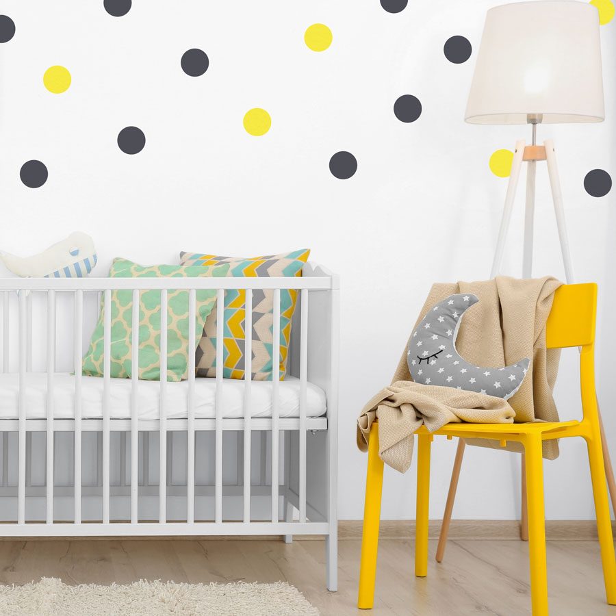 Dark grey and yellow spot wall stickers | Shape wall stickers | Stickerscape | UK