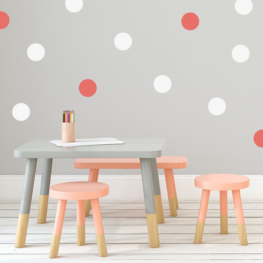 White and coral spot wall stickers | Shape wall stickers | Stickerscape | UK