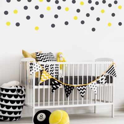 Dark grey and yellow dot wall stickers | Shape wall stickers | Stickerscape | UK