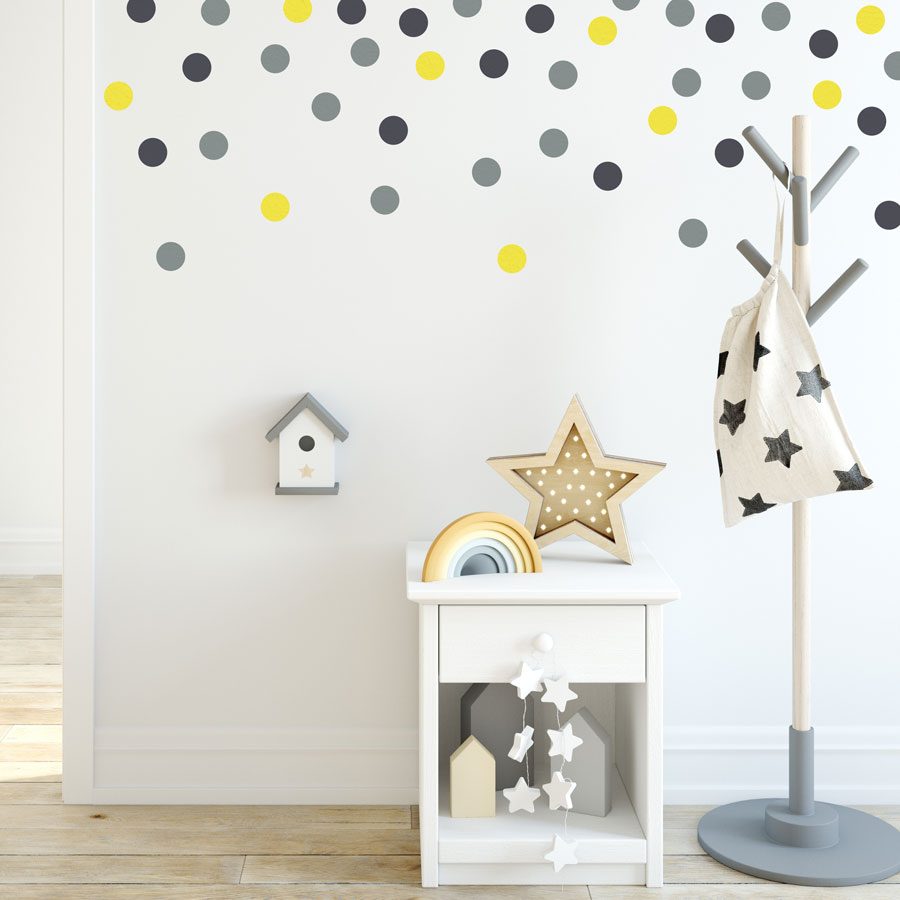 Grey, dark grey and yellow dot wall stickers | Shape wall stickers | Stickerscape | UK