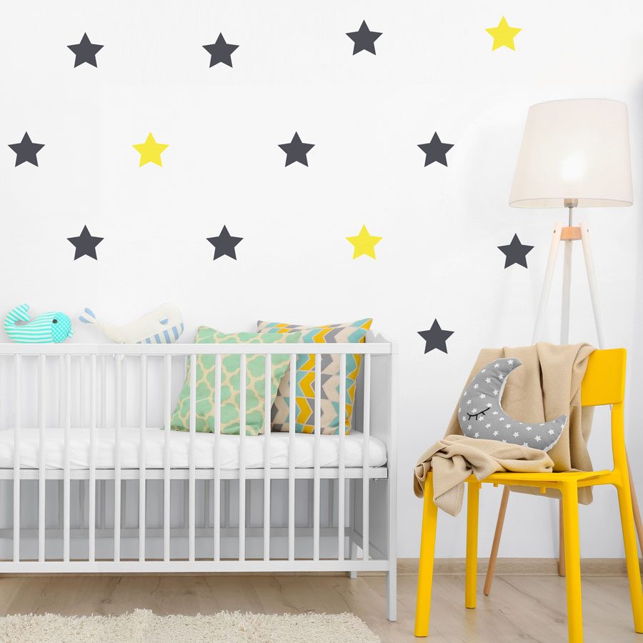 Dark grey and yellow star wall stickers | Shape wall stickers | Stickerscape | UK