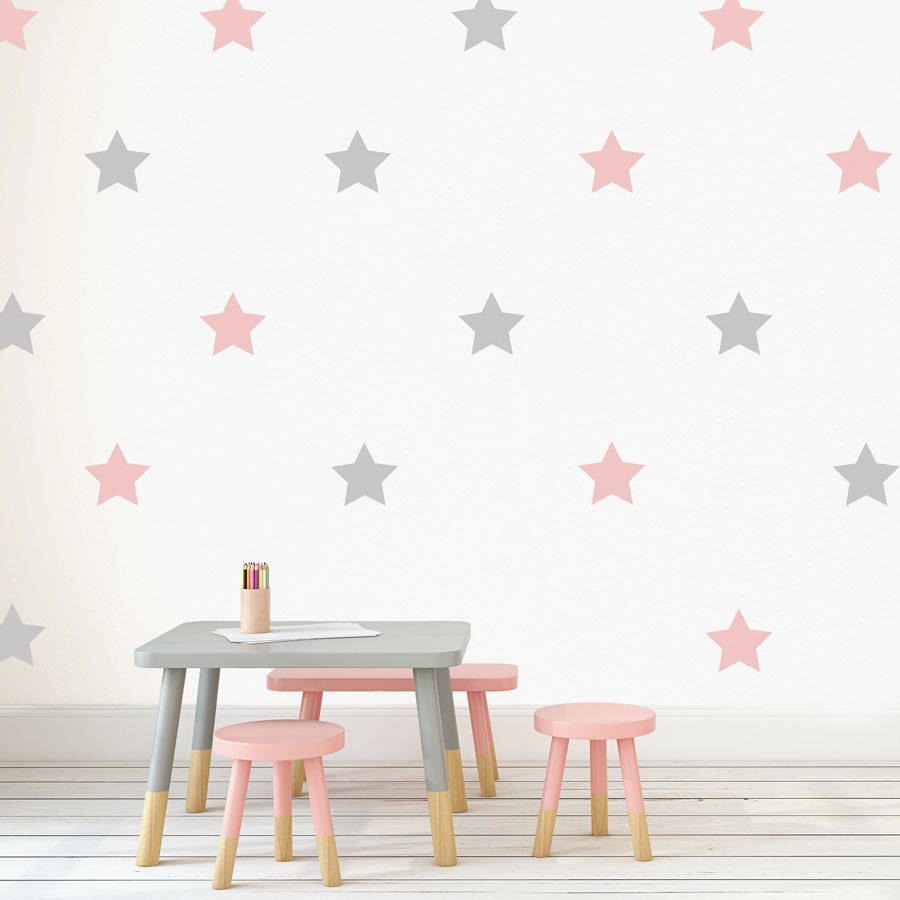 Light grey and pink star wall stickers | Shape wall stickers | Stickerscape | UK