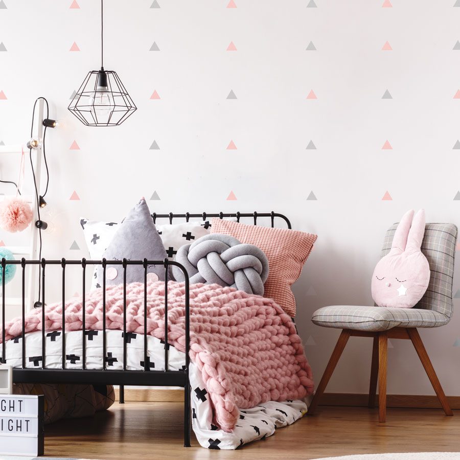 Light grey and pink triangle wall stickers | Shape wall stickers | Stickerscape | UK
