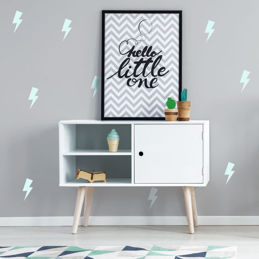 Aqua lightning bolt wall stickers perfect for creating a grey and aqua themed child's room