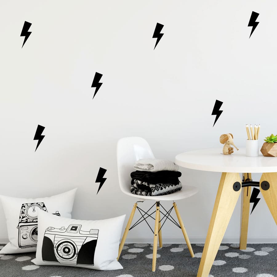 Black lightning bolt wall stickers | Shape wall stickers | Stickerscape | UK