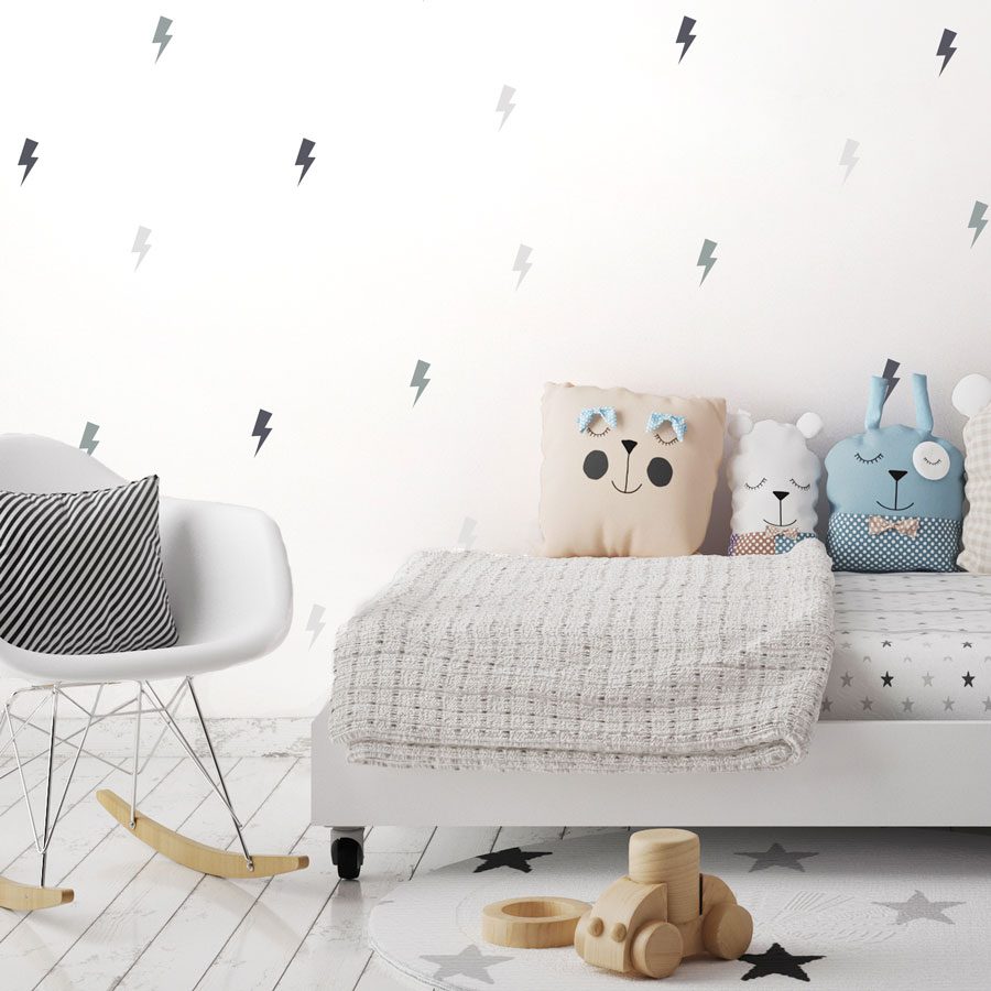 Trio of grey lightning bolt wall stickers | Shape wall stickers | Stickerscape | UK