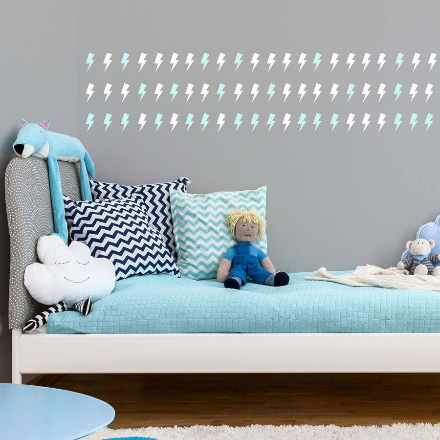 White and aqua lightning bolt wall stickers | Shape wall stickers | Stickerscape | UK