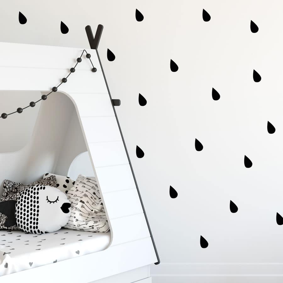 Raindrop wall stickers (Black) perfect for decorating a child's bedroom or nursery with a contemporary theme