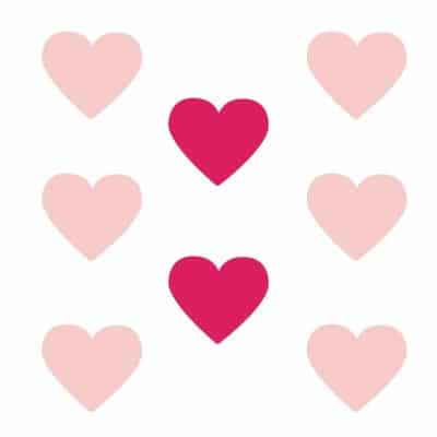Light pink and hot pink heart wall stickers on a white background (Large size)