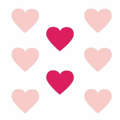 Light pink and hot pink heart wall stickers on a white background (Large size)