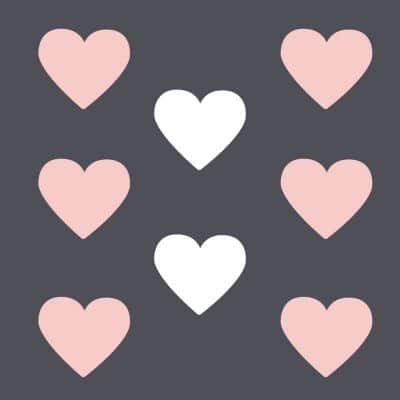White and pink heart wall stickers on a white background (Large size)