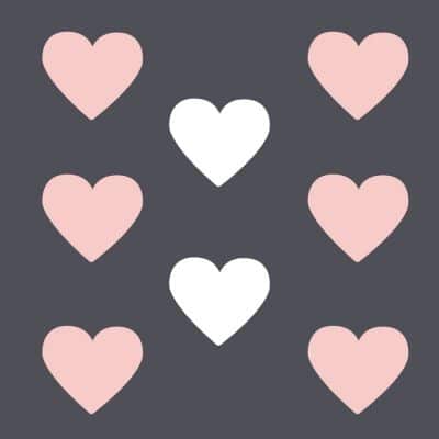 White and pink heart wall stickers on a white background (Large size)