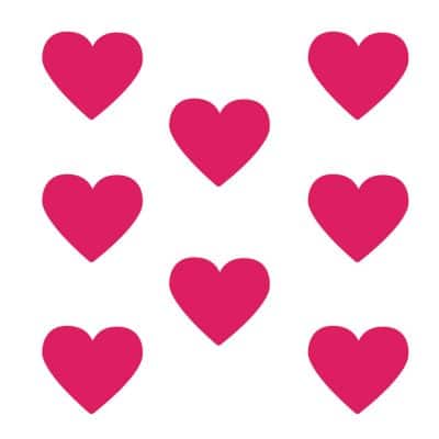 Hot pink heart wall stickers on a white background (Large size)