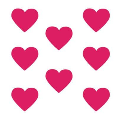 Hot pink heart wall stickers on a white background (Large size)