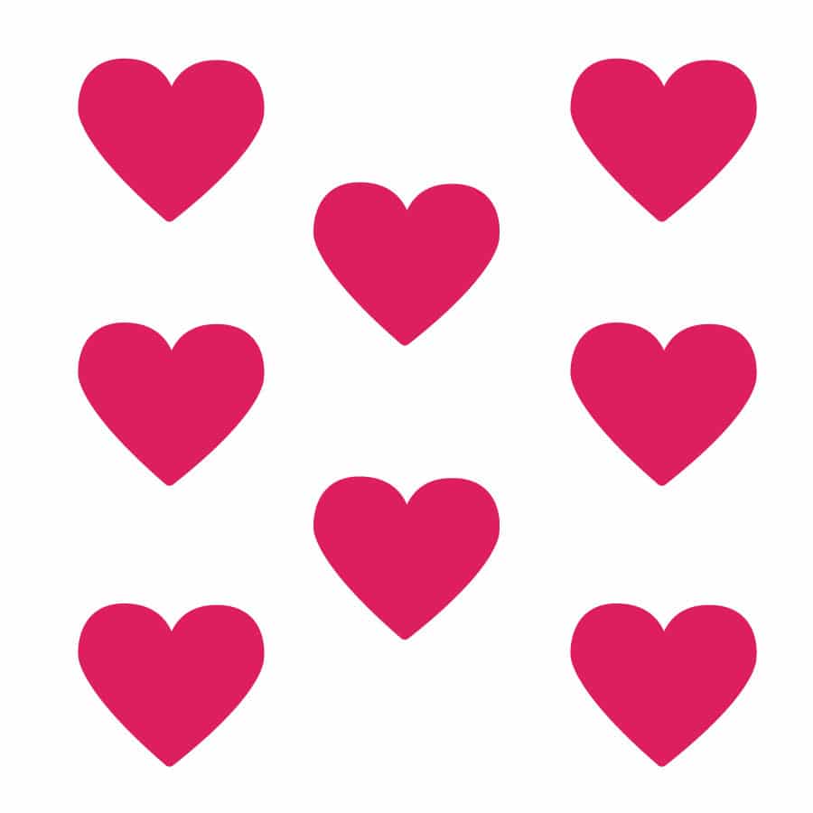 Hot pink heart wall stickers on a white background (Large size)