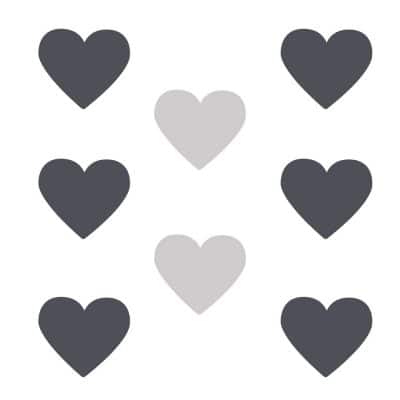 Light grey and dark grey heart wall stickers on a white background (Large size)