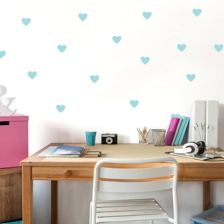 Aqua heart wall stickers from our peel and stick collection quick and easy to apply to decorate your childs room.