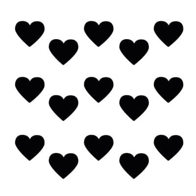 Black heart wall stickers on a white background (Regular size)