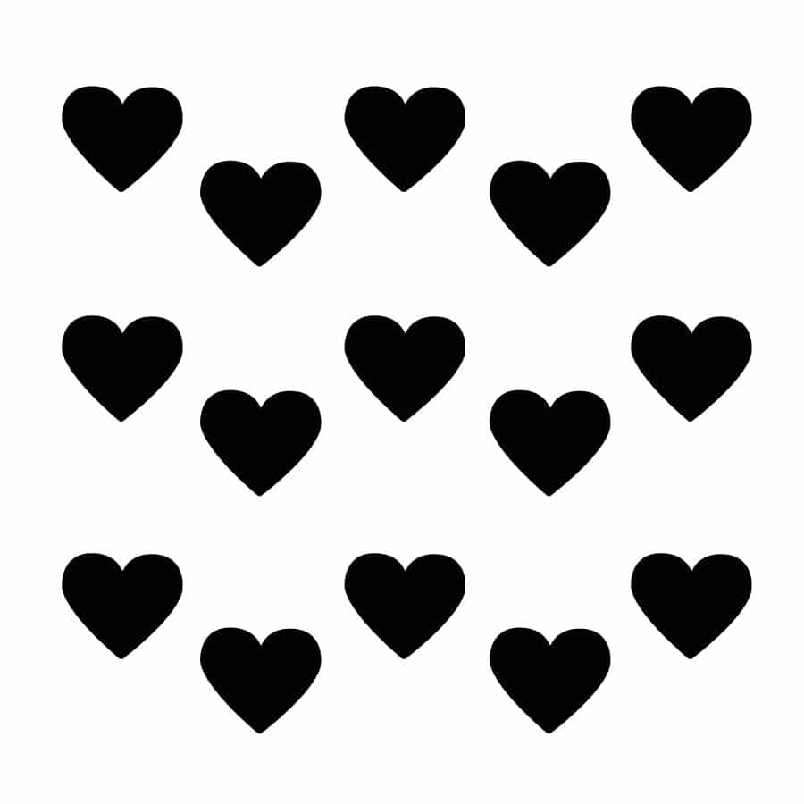 Black heart wall stickers on a white background (Regular size)