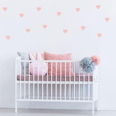 Pink heart wall stickers from our peel and stick collection quick and easy to apply to decorate your childs room.