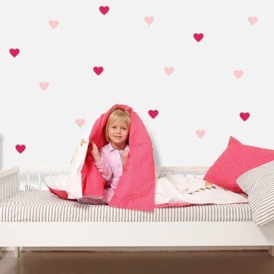 Light pink and hot pink heart wall stickers from our peel and stick collection quick and easy to apply to decorate your childs room.