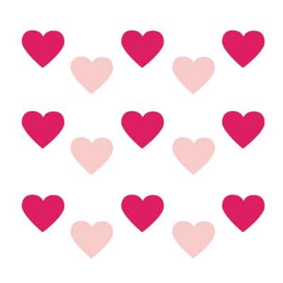 Light pink and hot pink heart wall stickers on a white background (Regular size)