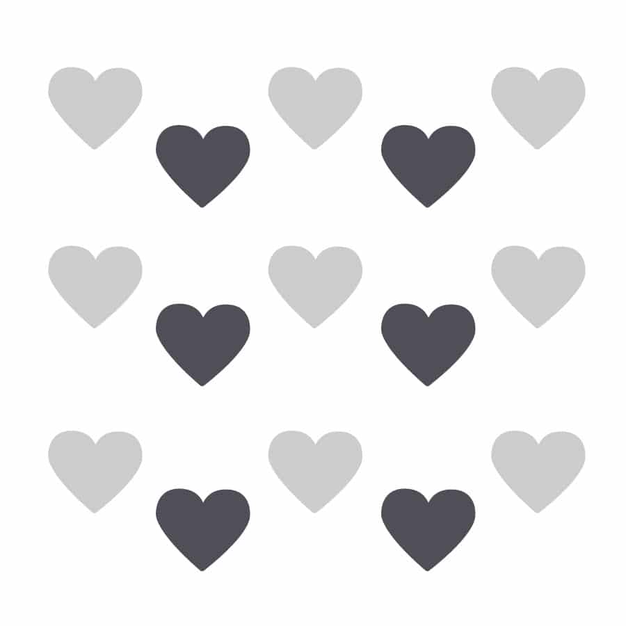 Light grey and dark grey heart wall stickers on a white background (Regular size)