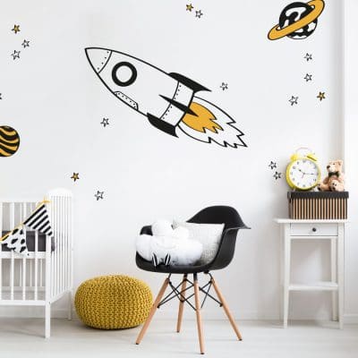 Spaceship Rocket Growth Height Chart Wall Stickers Wall Decals Removable Art Home décor PVC for Kid Room Bedroom Wallpaper 