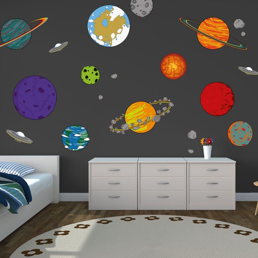 Cartoon planet wall stickers | Space wall stickers | Stickerscape | UK