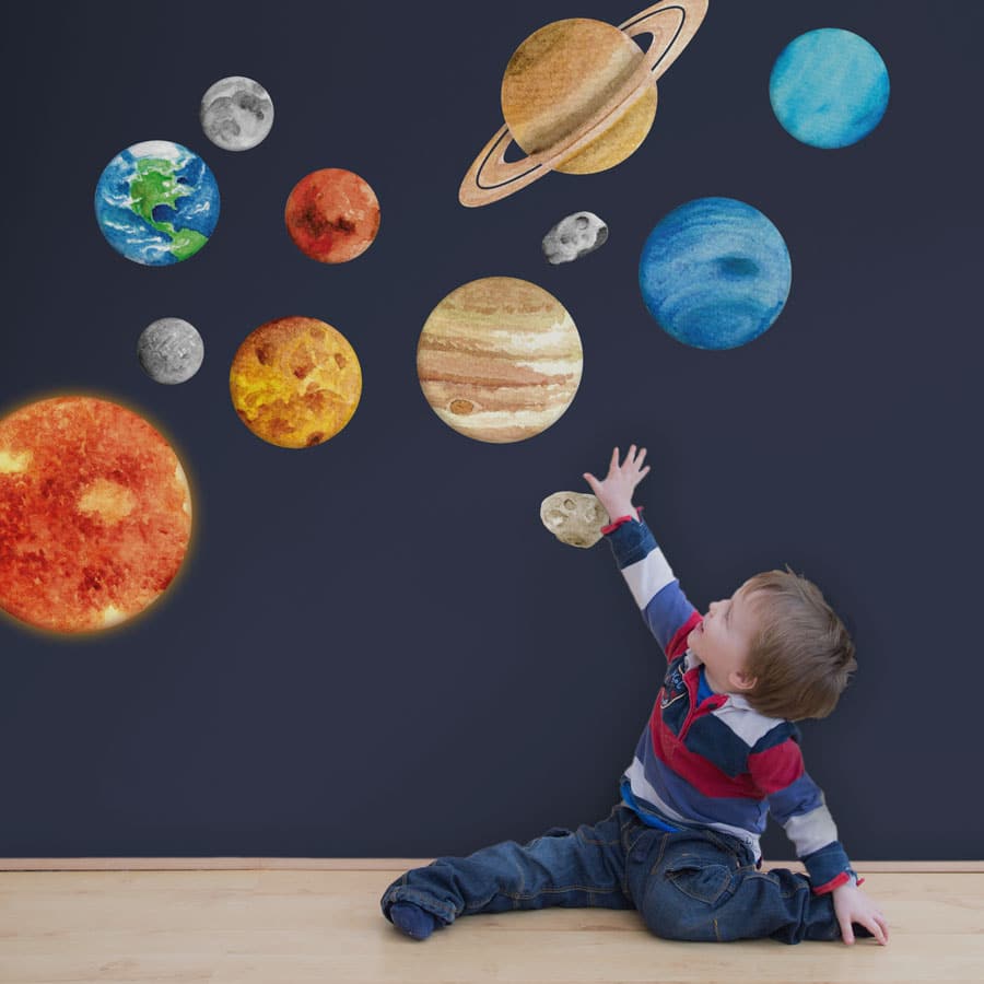 DNP 3 pcs Planet Decals Durable Spaceman Wall Stickers for Nursery 