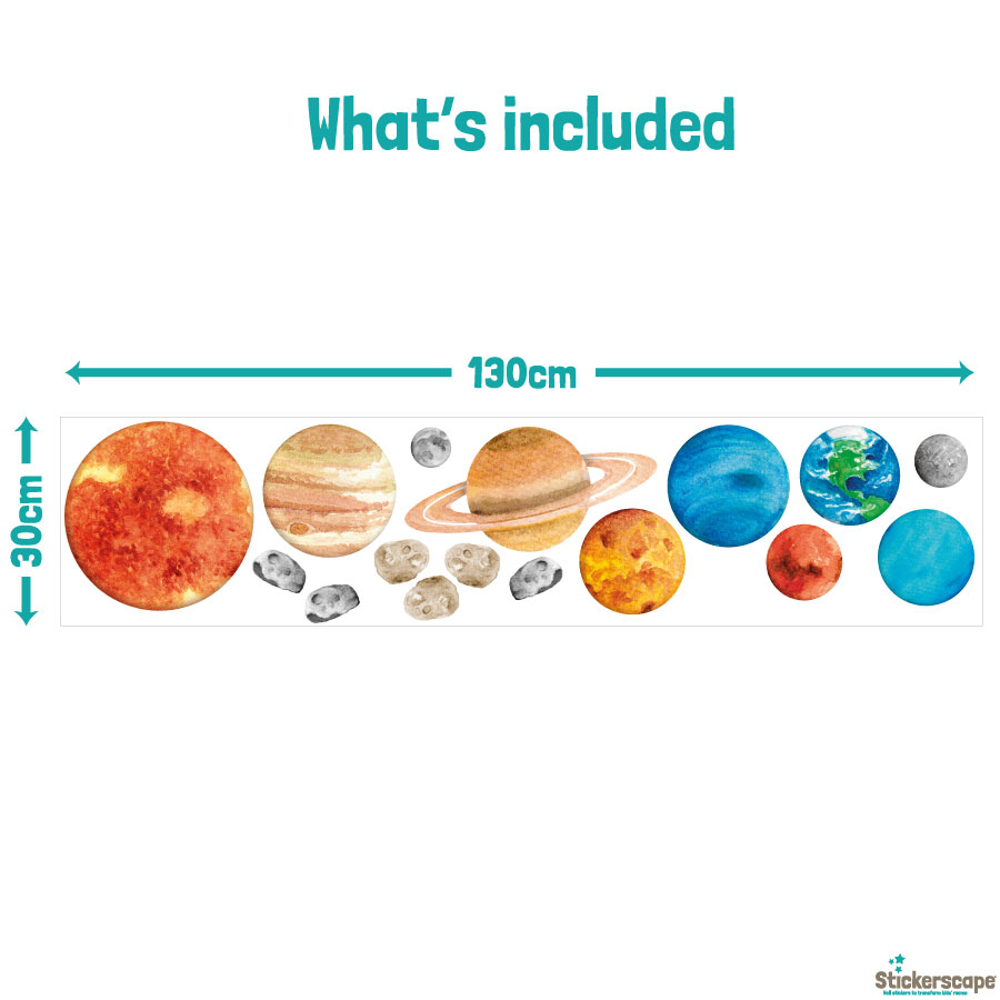 Solar system wall sticker sheet size guide