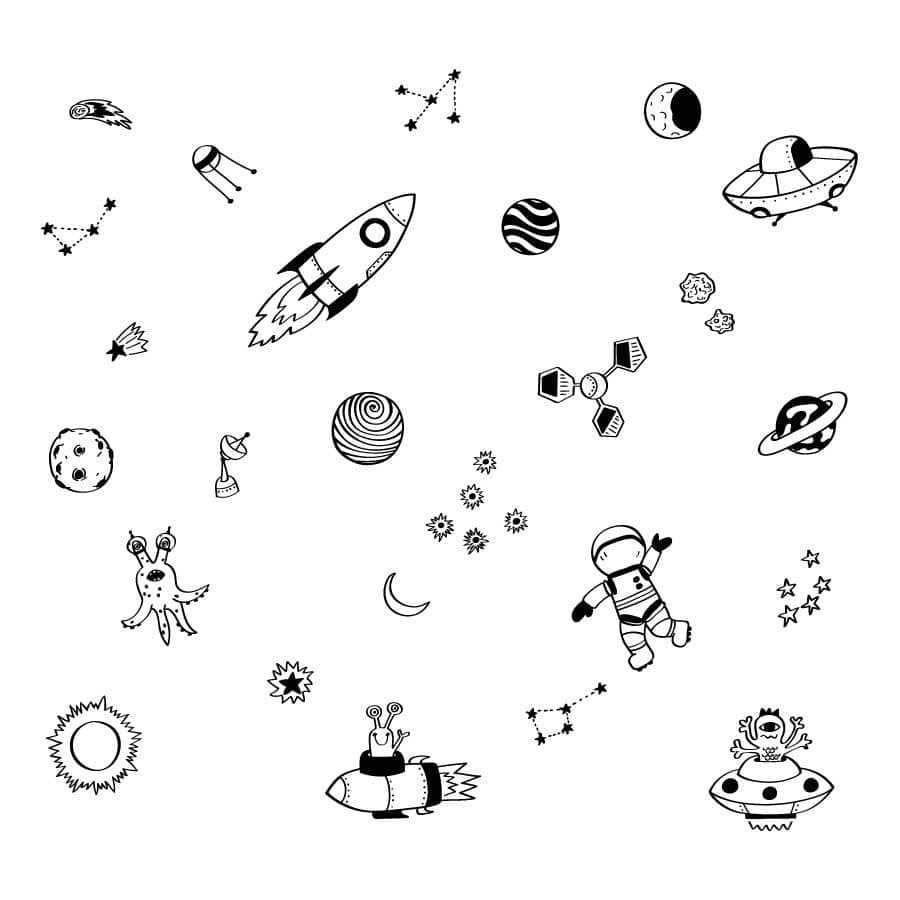 Space doodles wall sticker pack (Black) | Space wall stickers | Stickerscape | UK