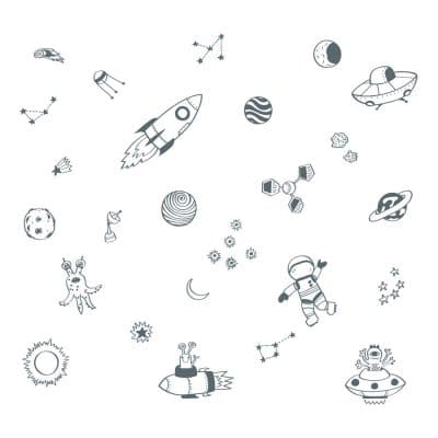Space doodles wall sticker pack (Grey) | Space wall stickers | Stickerscape | UK